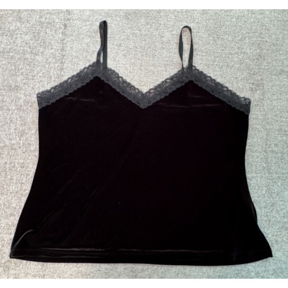 Susan Graver Black‎ Velvet Lace Trim Camisole Tank Top Plus Size 2X Y2K Romantic